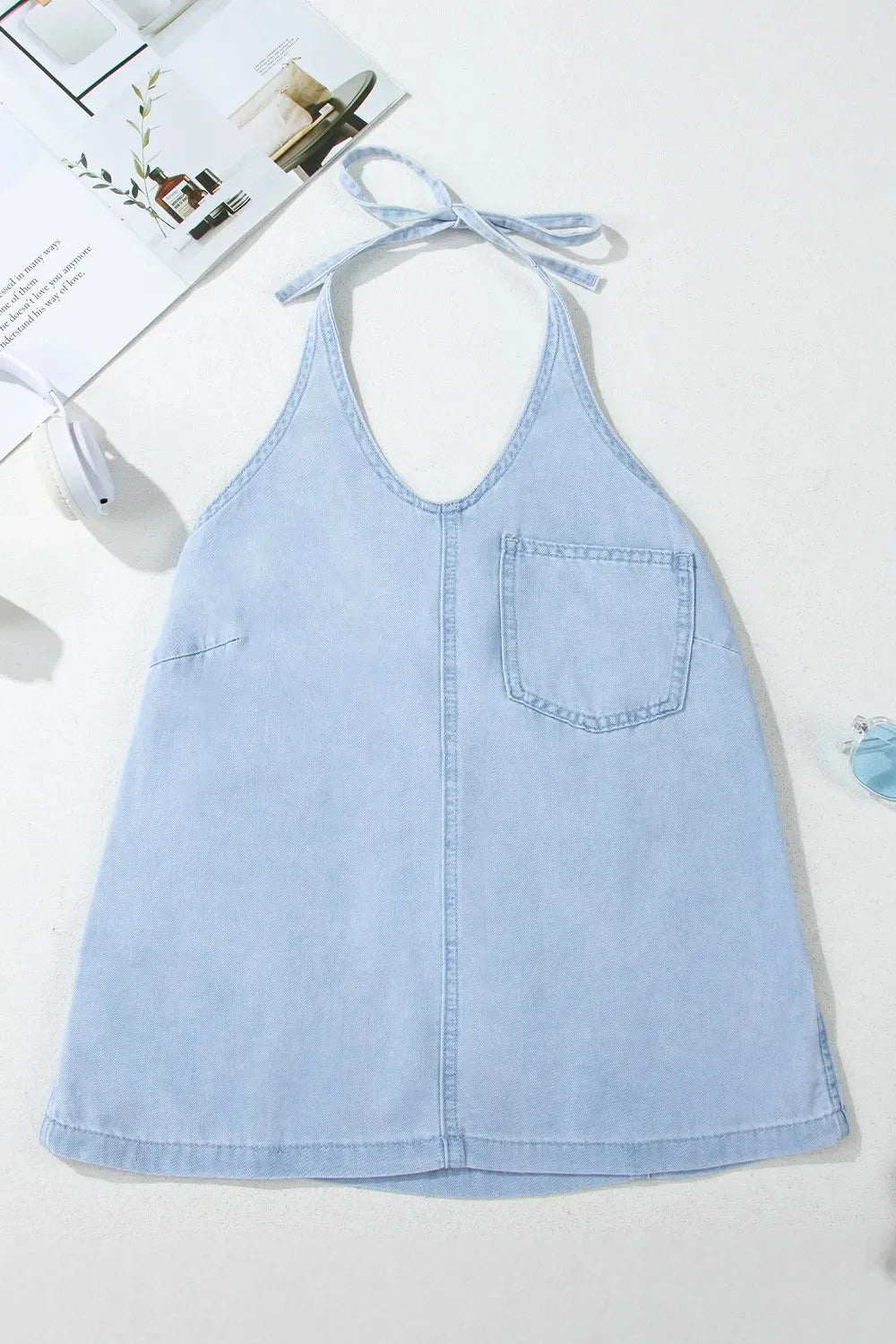 Backless Halter Neck Denim Top