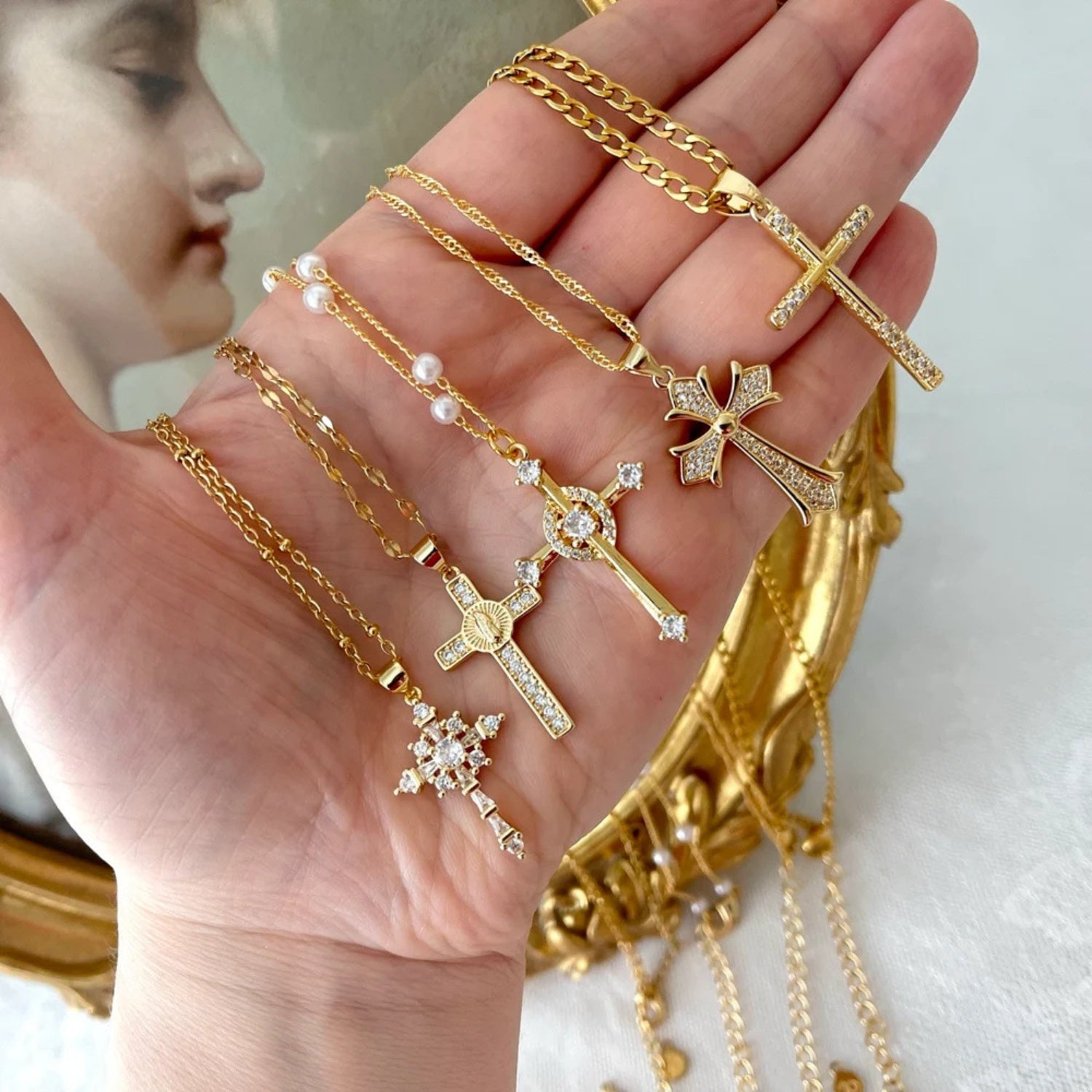 Stainless Steel Inlaid Zircon Cross Necklace - Laazaar