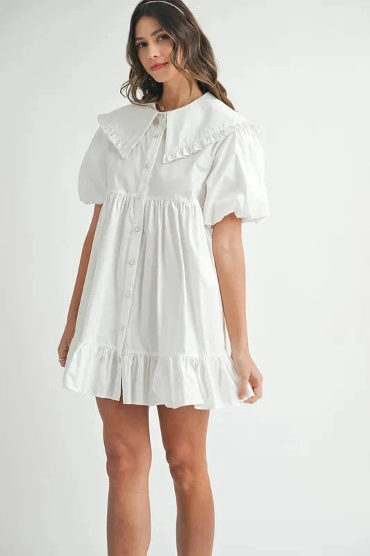 MABLE Ruffled Hem Peter Pan Collar Button Down Mini Dress