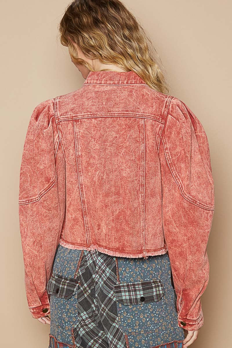 POL Raw Hem Button Up Cropped Denim Jacket - Laazaar