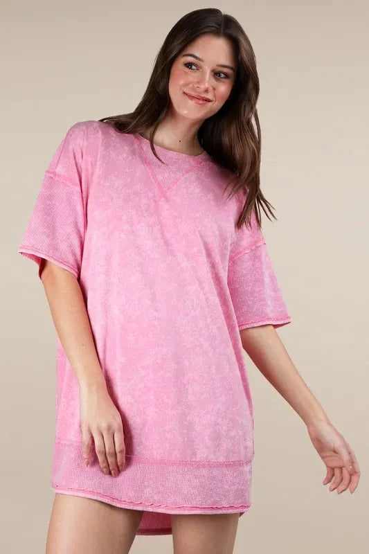 VERY J Plus Size Mineral Washed Comfy Casual Knit Mini Dress