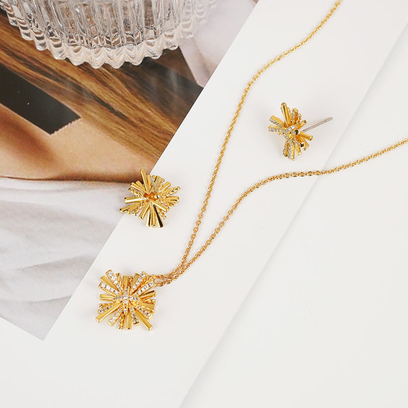 Starburst Gold-Plated Earrings and Necklace Set - Laazaar