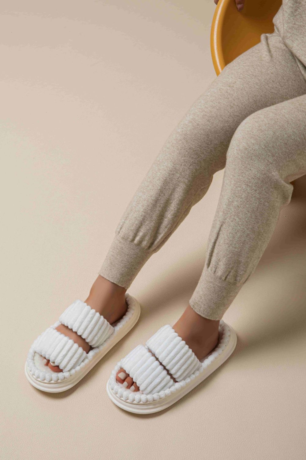 Open Toe Fluff Platform Slippers - Laazaar