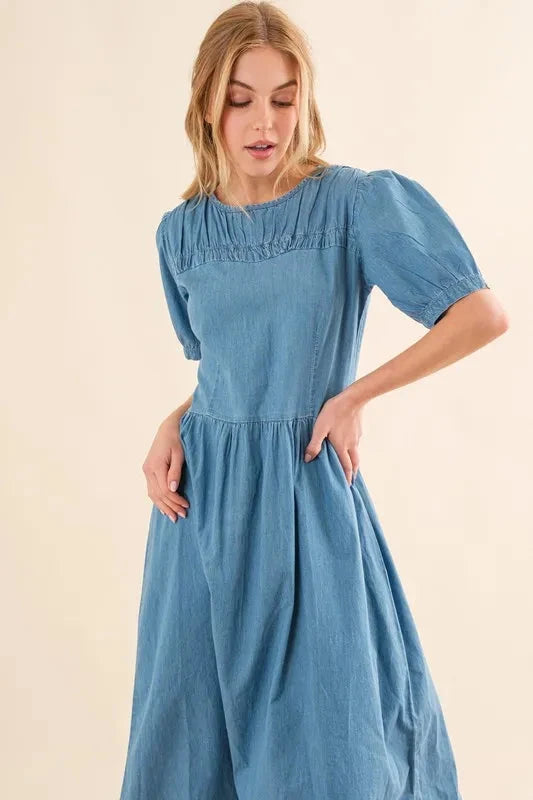 And The Why Full Size Washed Chambray Midi Dress Plus Size