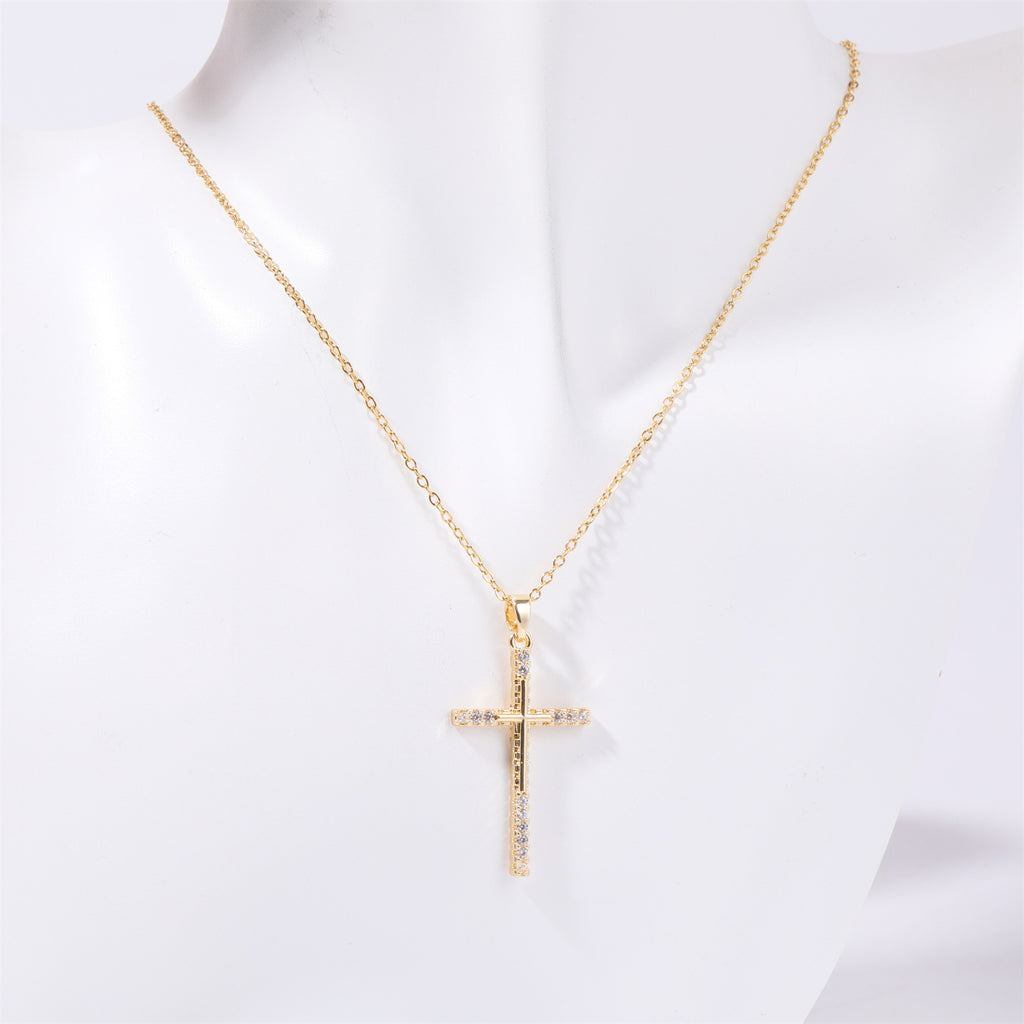 Stainless Steel Inlaid Zircon Cross Necklace - Laazaar