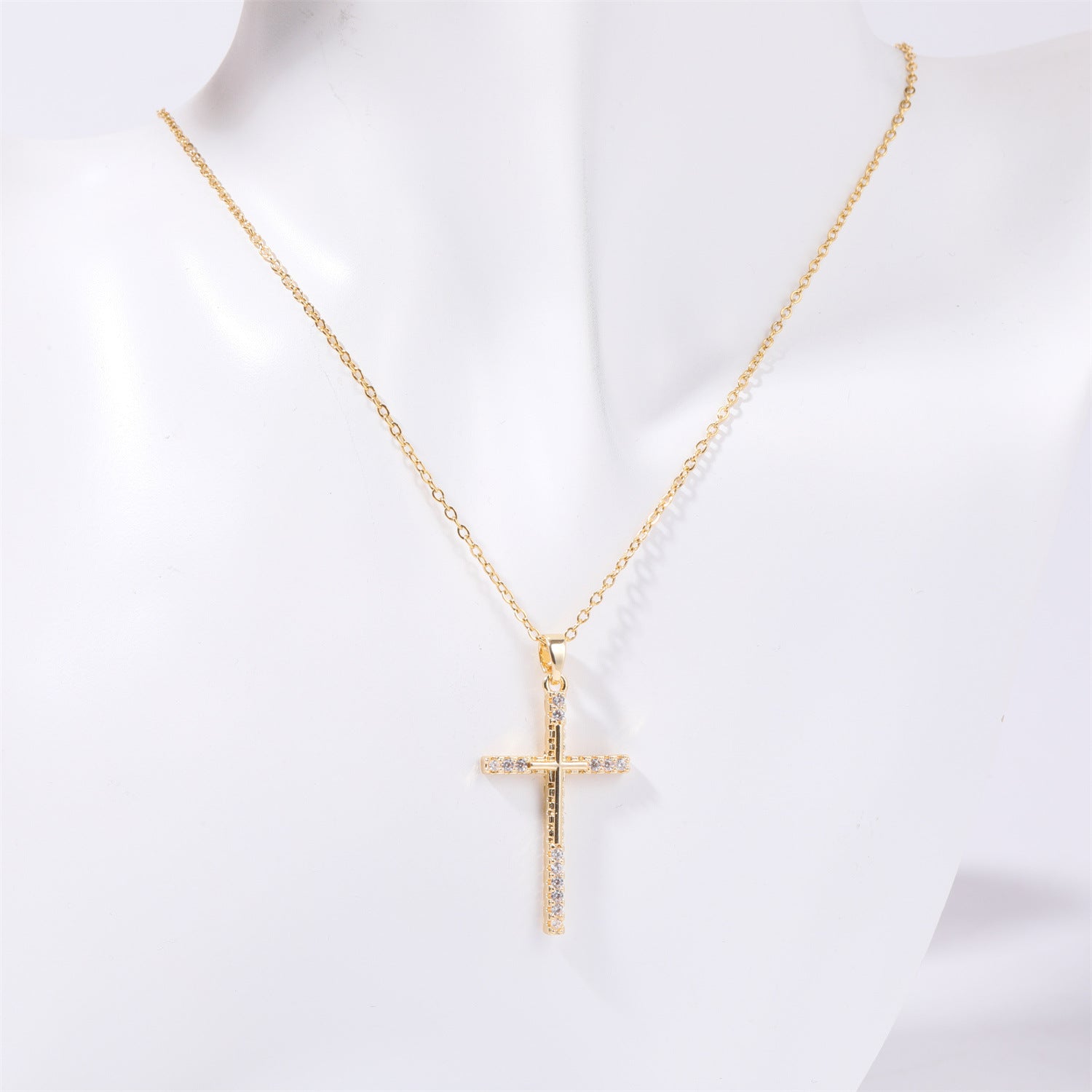 Stainless Steel Inlaid Zircon Cross Necklace - Laazaar