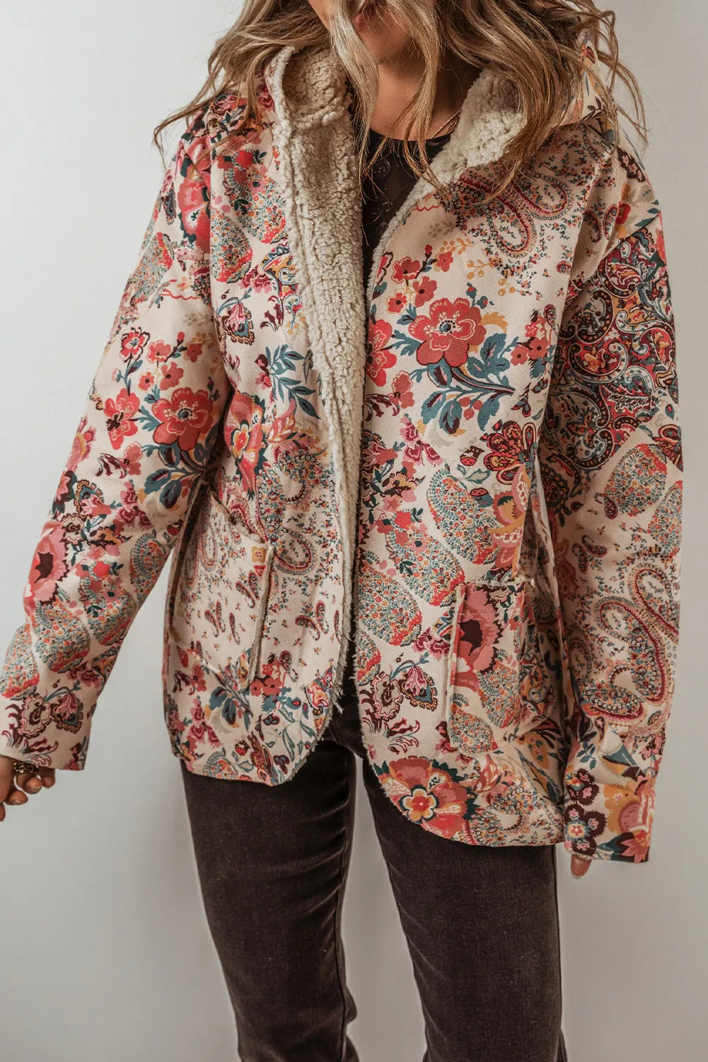 Printed Long Sleeve Hooded Jacket - Laazaar