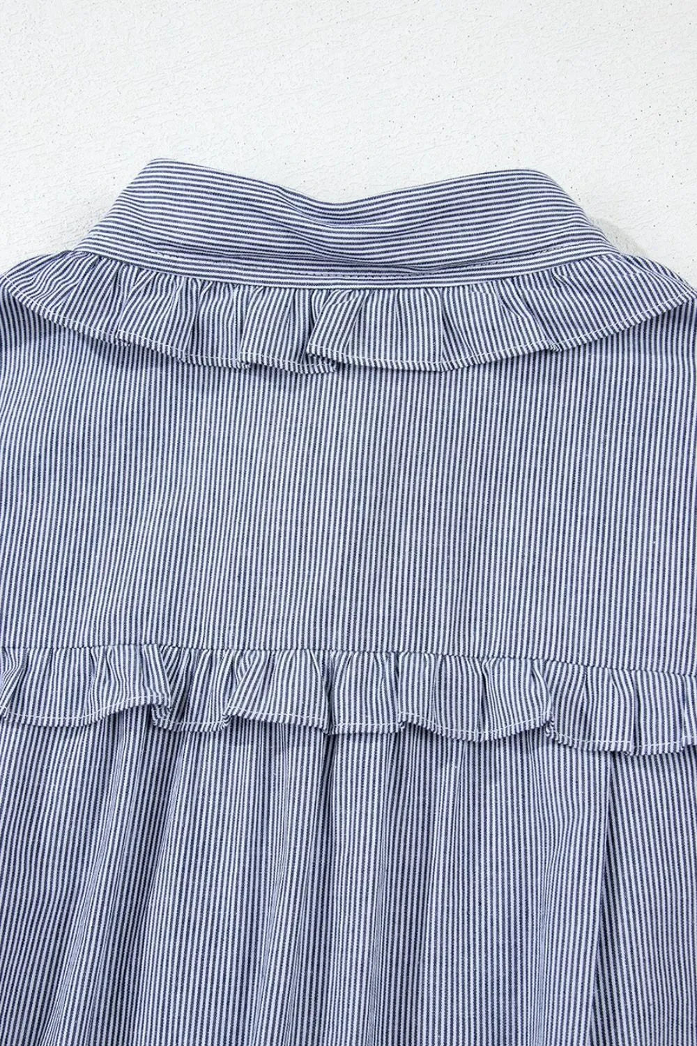 Stripe Frilled Ruffled Cap Sleeve Button Up Mini Dress