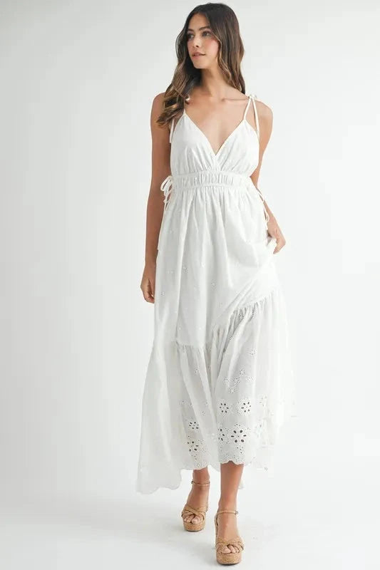 MABLE Eyelet Lace Maxi Dress with Side Strap Details