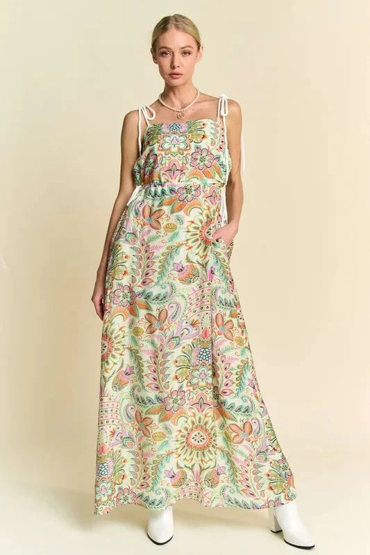 Davi & Dani Tropical Boho Printed Detail Cut Out Maxi Dress