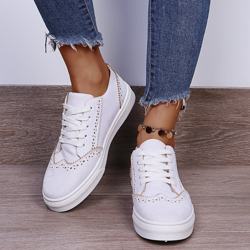 Lace-Up Suedette Flat Sneakers - Laazaar