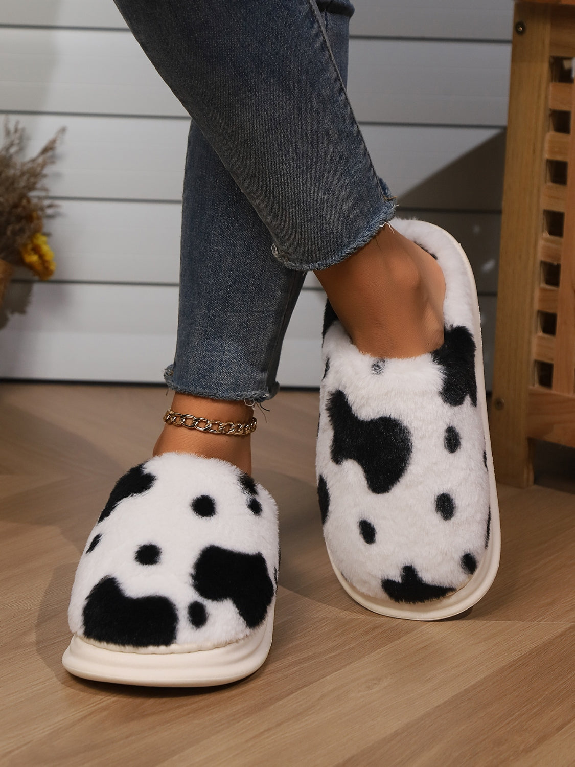 Animal Print Faux Fur Slippers - Laazaar
