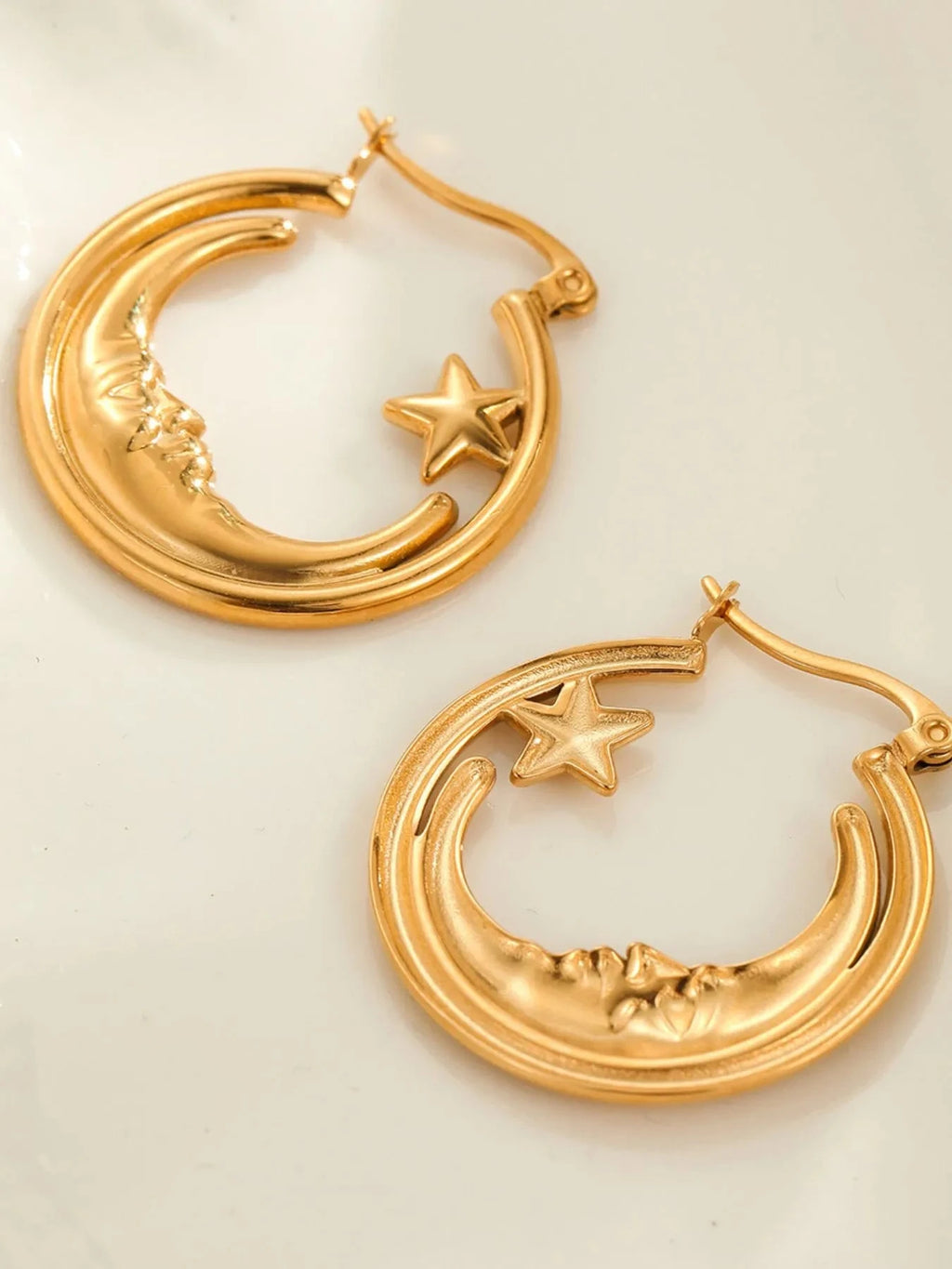 18K Gold-Plated Crescent Moon Star Hoop Earrings