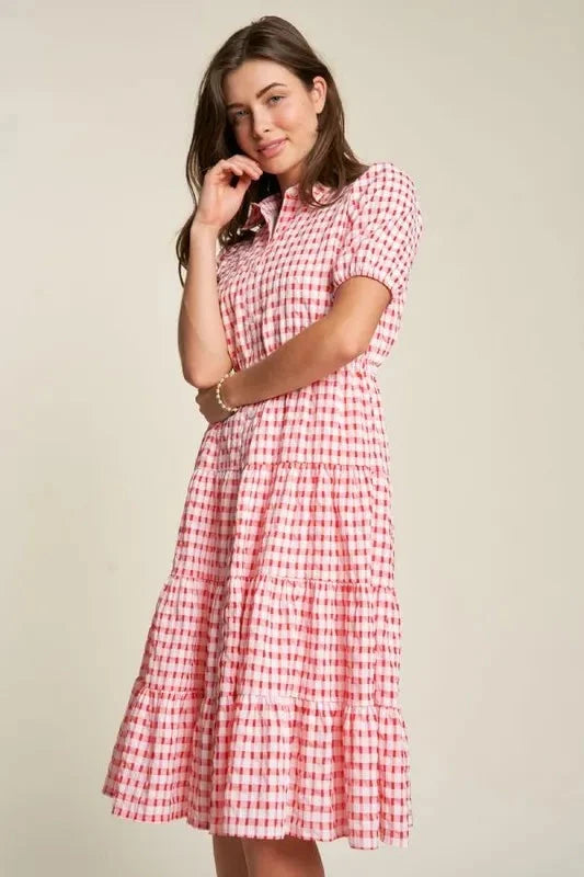 Davi & Dani Puff Short Sleeve Ruffle Shirt Dress