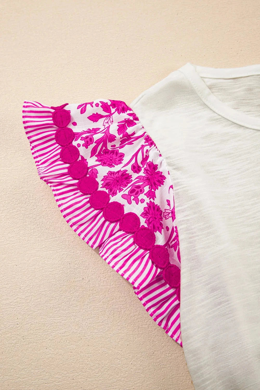 Ruffled Round Neck Cap Sleeve Blouse