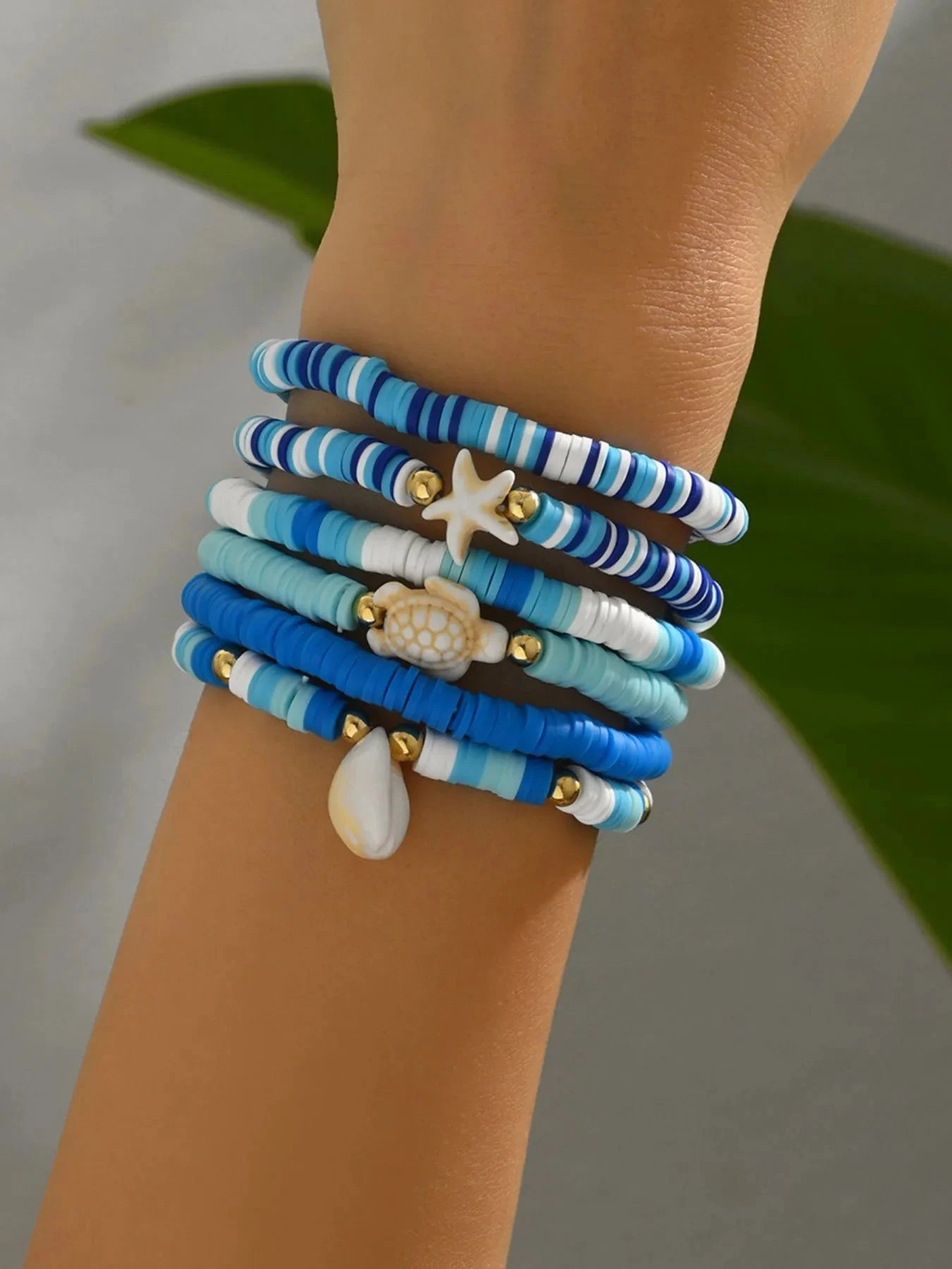 6-Piece Ceramic Beaded Shell Bracelet