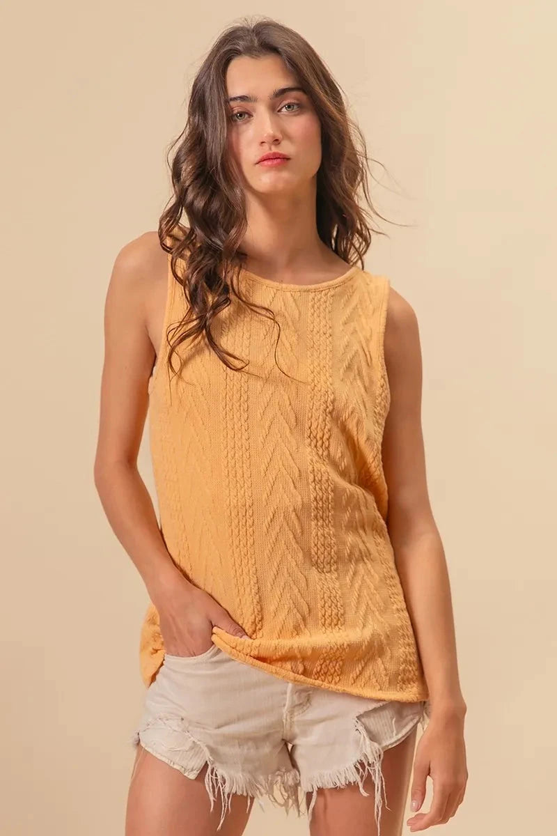 BiBi Textured Sweather Knit Twist Back Sleeveless Top