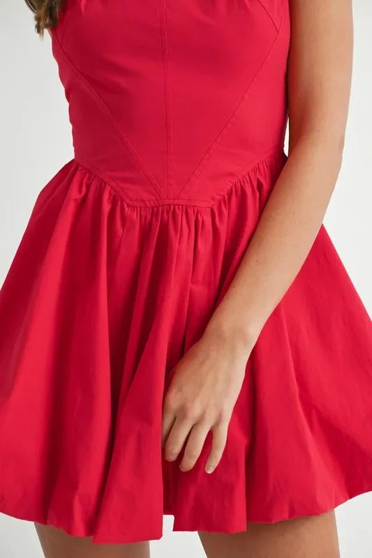 MABLE Poplin Square Neckline Bubble Mini Dress