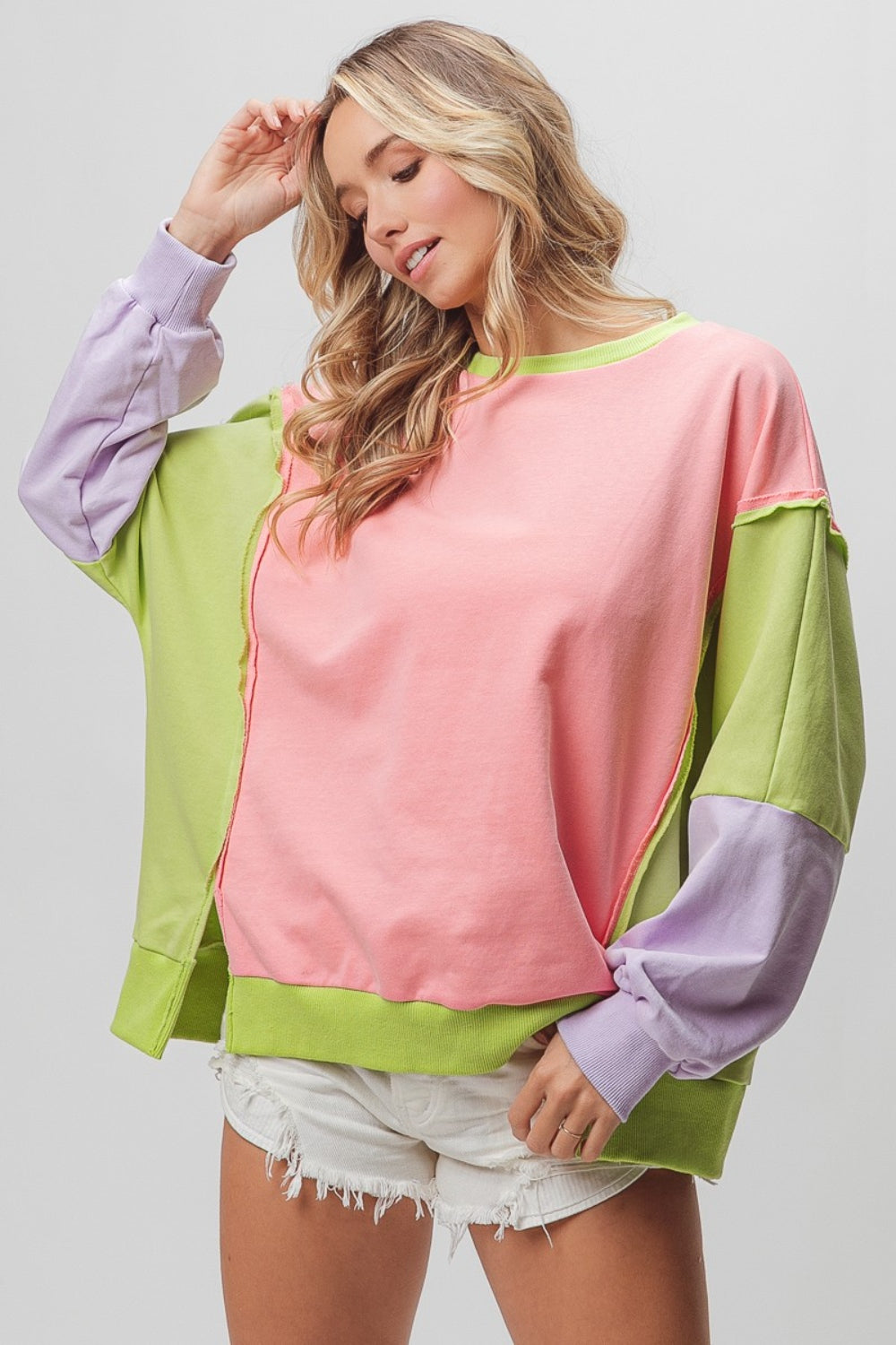BiBi Washed Color Block Sweatshirt - Laazaar