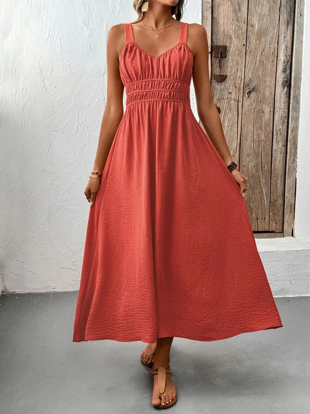 V-Neck Wide Strap Midi Cami Dress