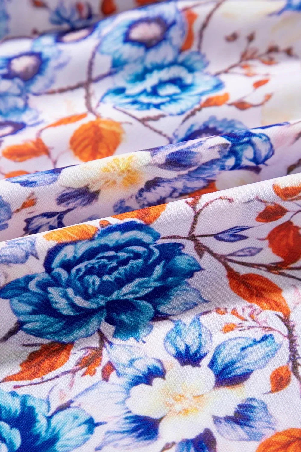 Mixed Floral Print Tie Neck Short Sleeve Dress