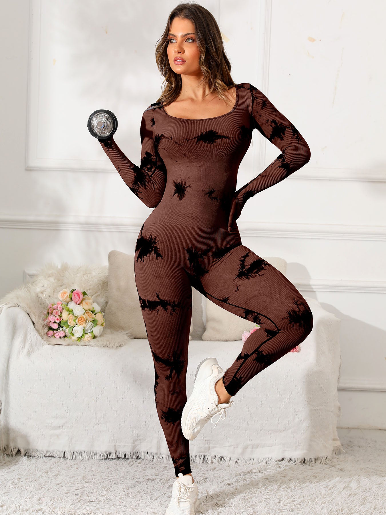 Scoop Neck Long Sleeve Active Jumpsuit - Laazaar