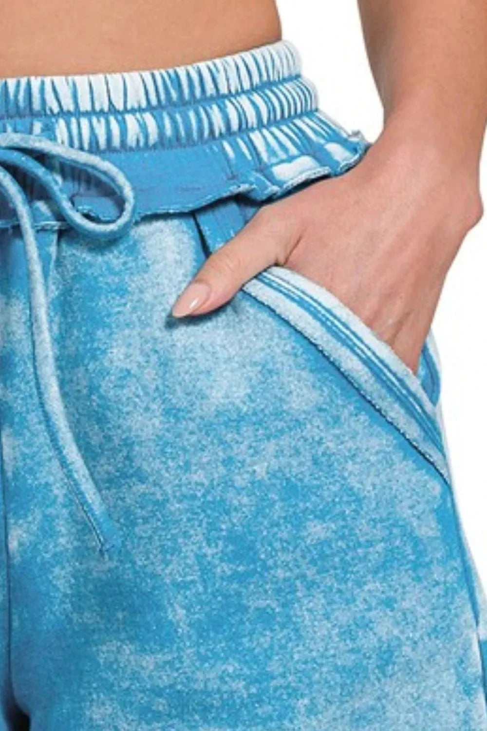 Zenana Acid Wash Fleece Drawstring Shorts With Pockets