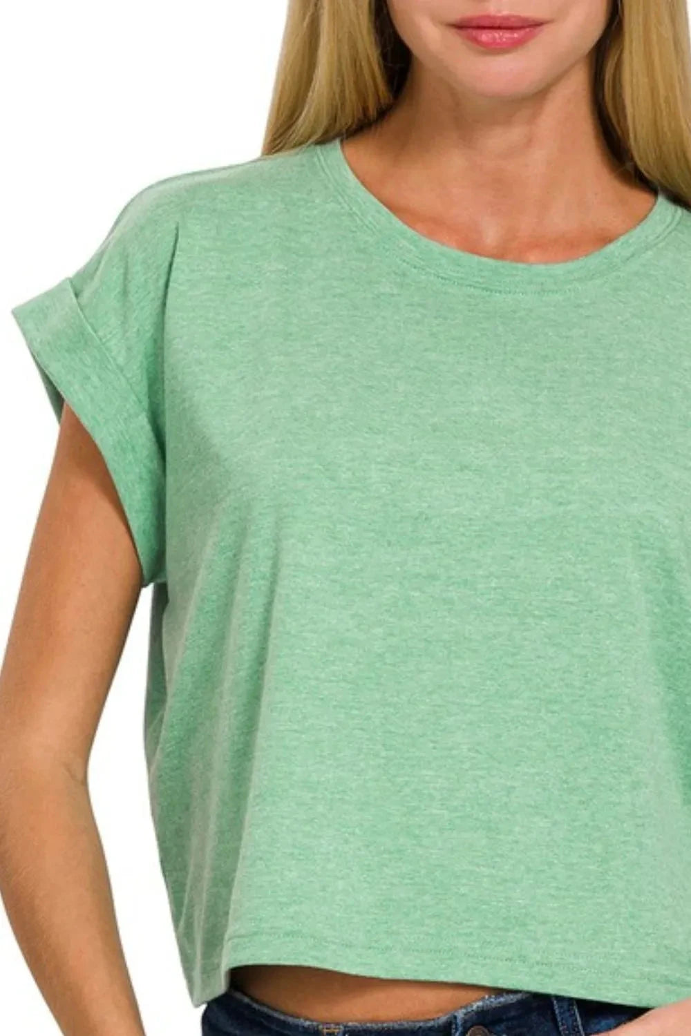 Zenana Rolled Sleeve Crop T-Shirt