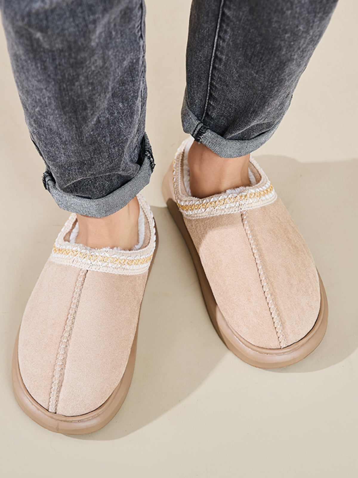 Faux Fur Suede Platform Slippers - Laazaar