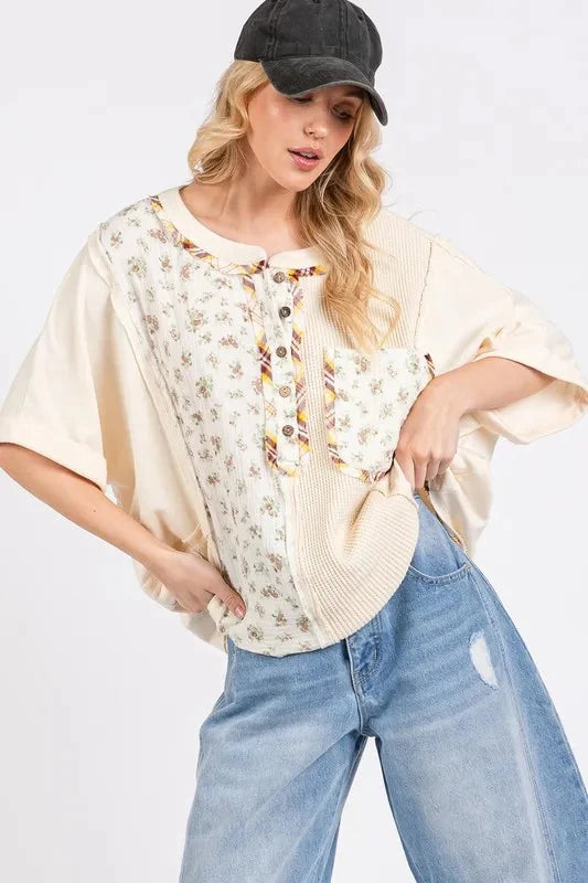 SAGE+FIG Half Button Floral Patchwork Top