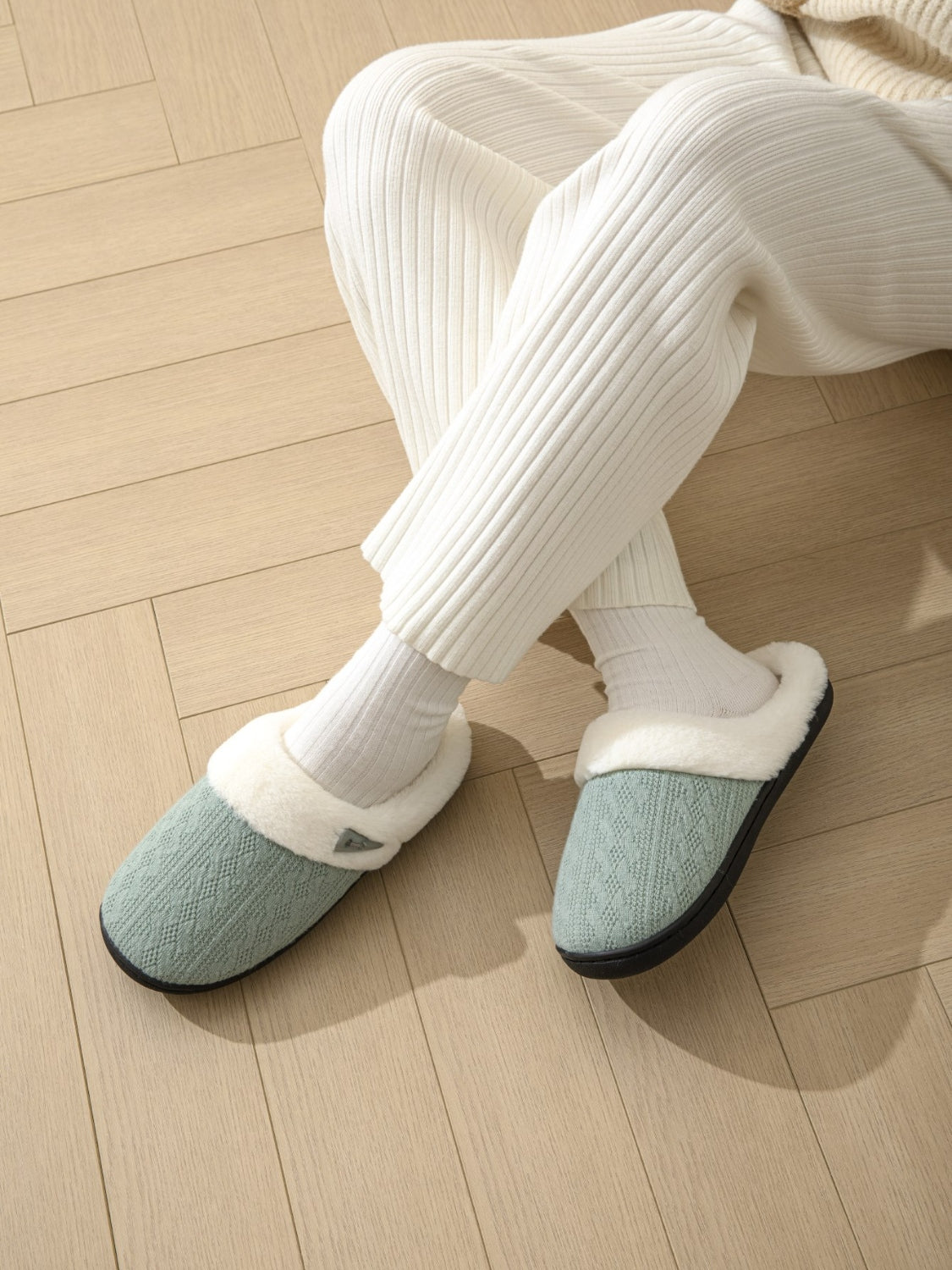 Horn Buckle Furry Texture Flat Slippers - Laazaar