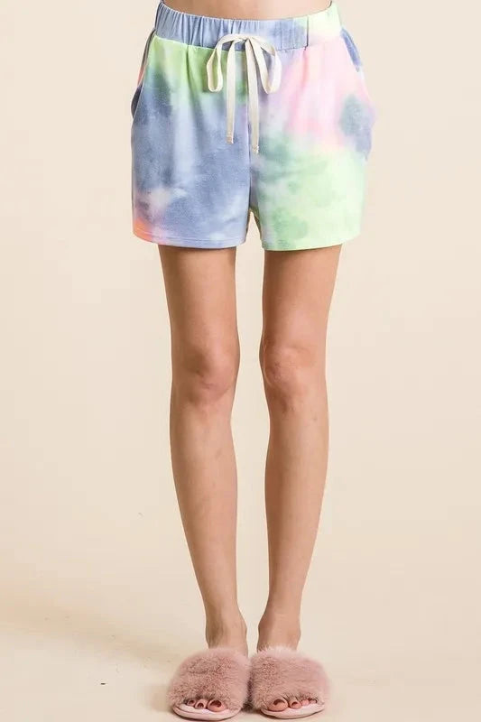BiBi Tie Dye Casual Shorts with Twill Tape Drawstring