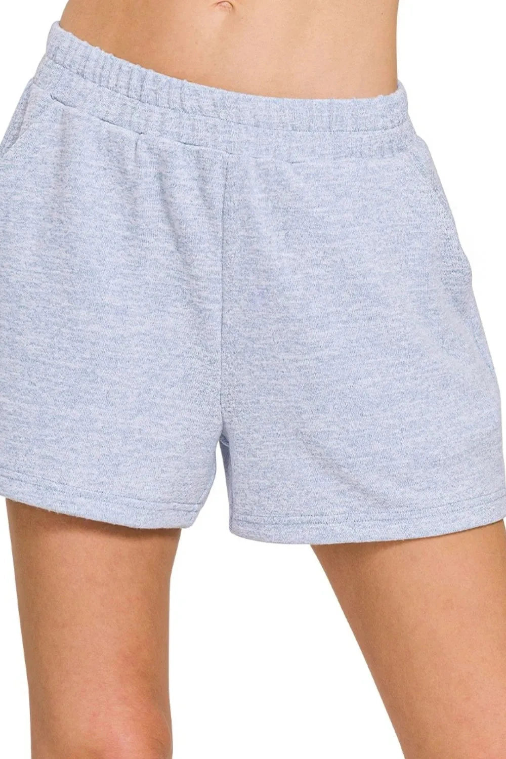 Zenana Soft Melange Hacci Elastic Waist Band Shorts