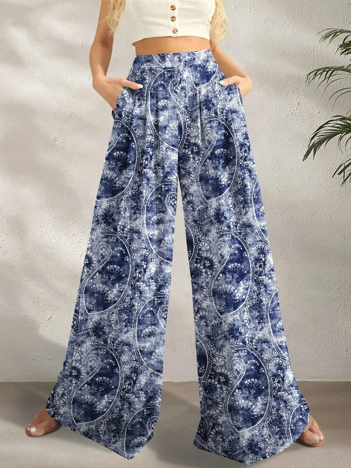 Printed Wide Leg Pants