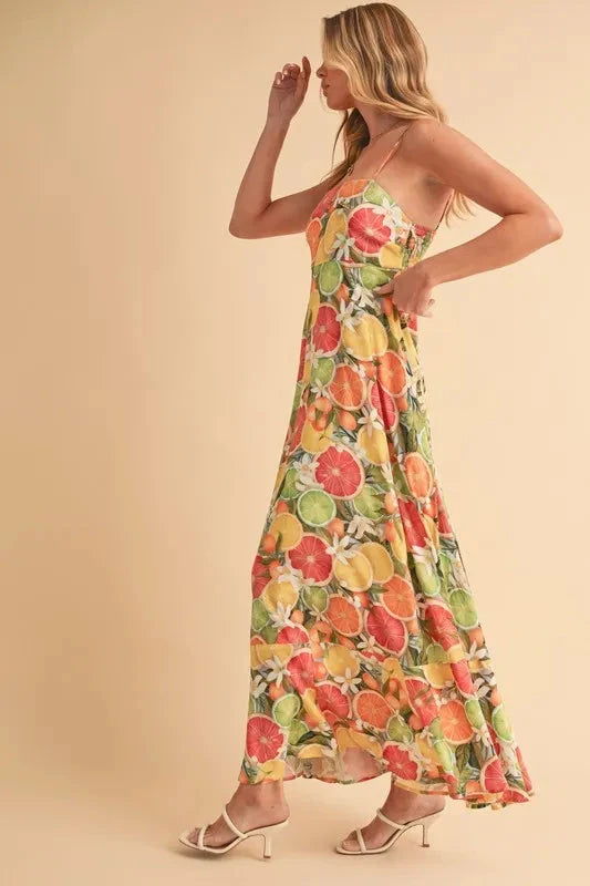 Aemi + Co Fruit Print Square Neck Maxi Cami Dress