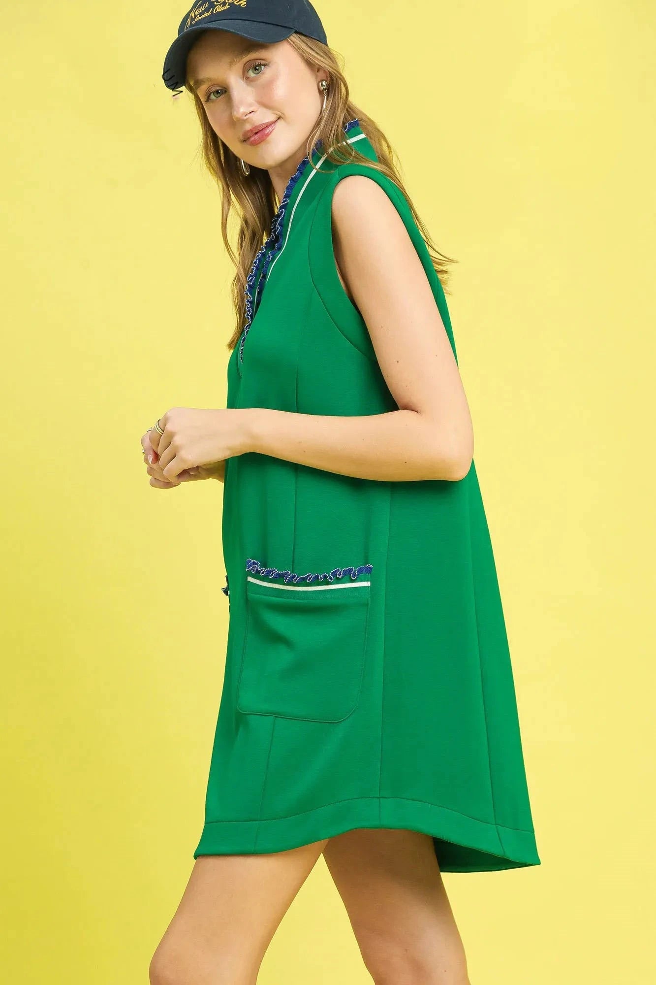 Umgee Frill Contrast Trim Sleeveless Mini Dress