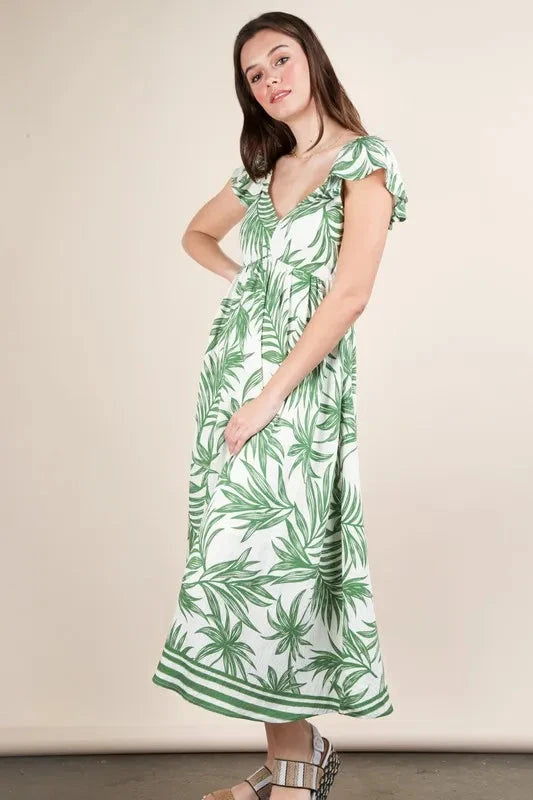 VERY J Tropical Printed Midi Summer Boho Dress