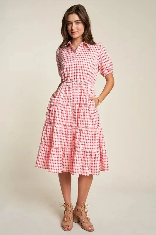 Davi & Dani Puff Short Sleeve Ruffle Shirt Dress