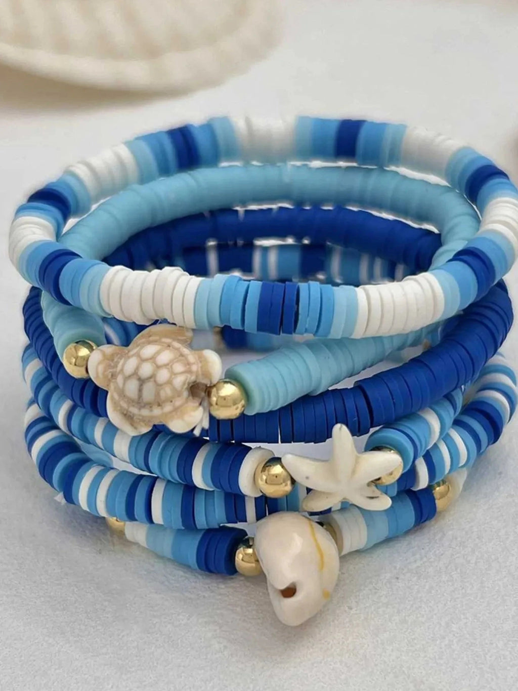 6-Piece Ceramic Beaded Shell Bracelet