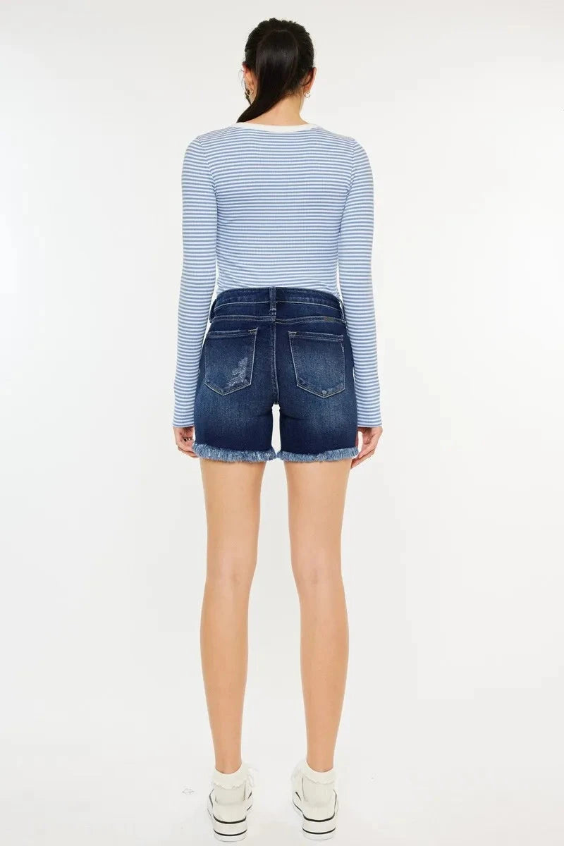 Kancan Mid Rise Button Fly Denim Shorts