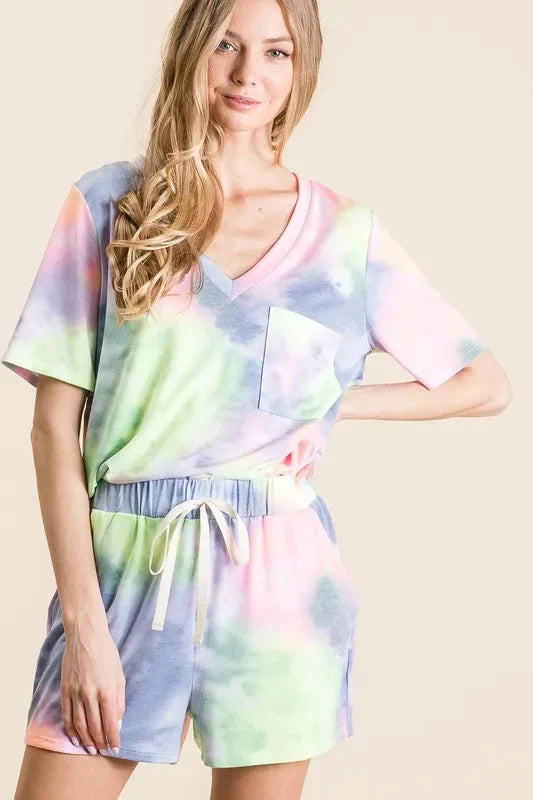 BiBi Tie Dye Casual Shorts with Twill Tape Drawstring