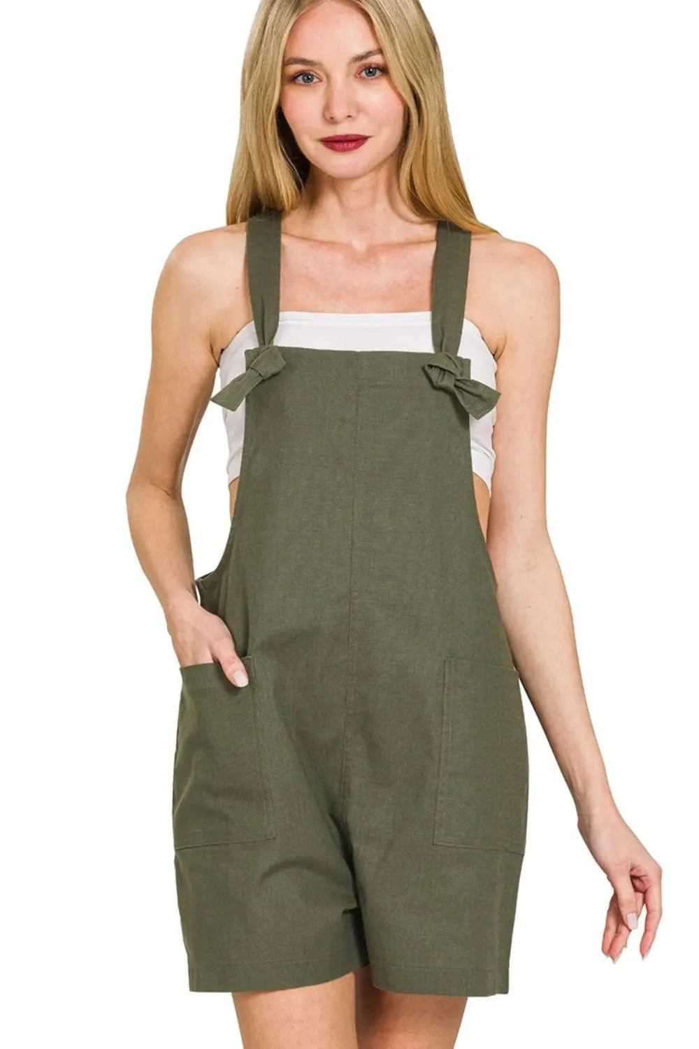 Zenana Woven Knot Strap Rompers
