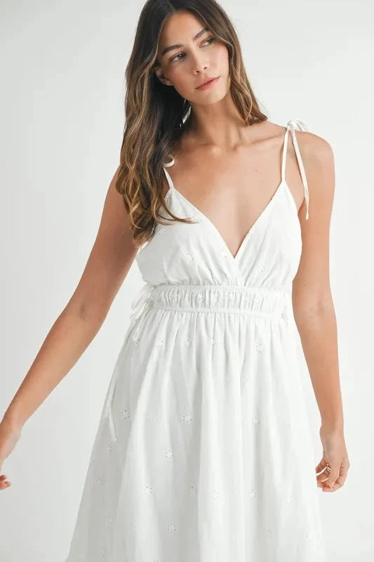 MABLE Eyelet Lace Maxi Dress with Side Strap Details
