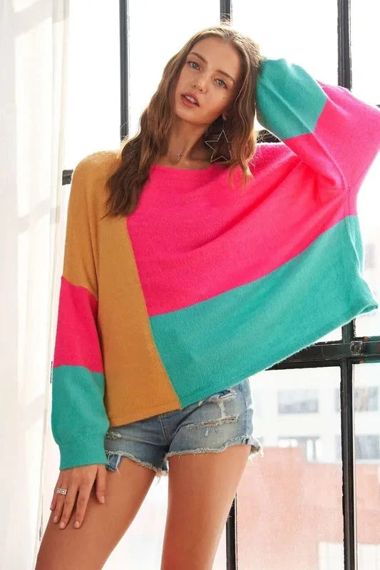 ADORA Loose Fit Colorblock Sweater