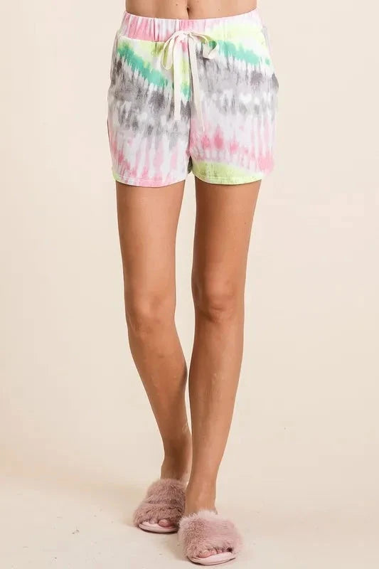 BiBi Tie Dye Print Shorts With Twill Tape Drawstring