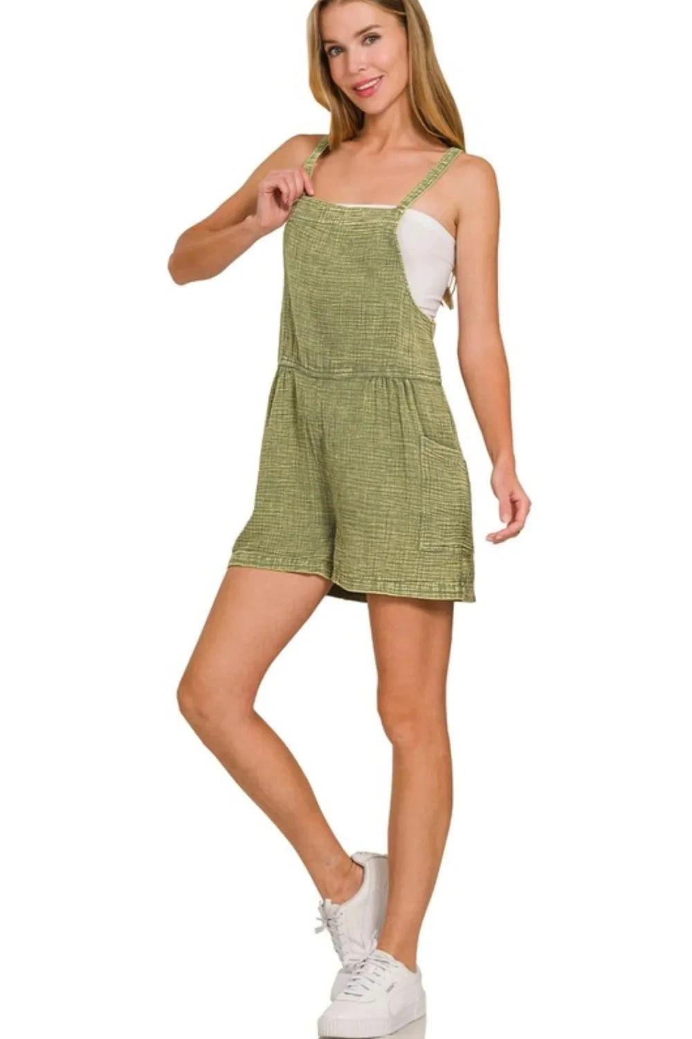 Zenana Washed Double Gauze Tie Back Rompers