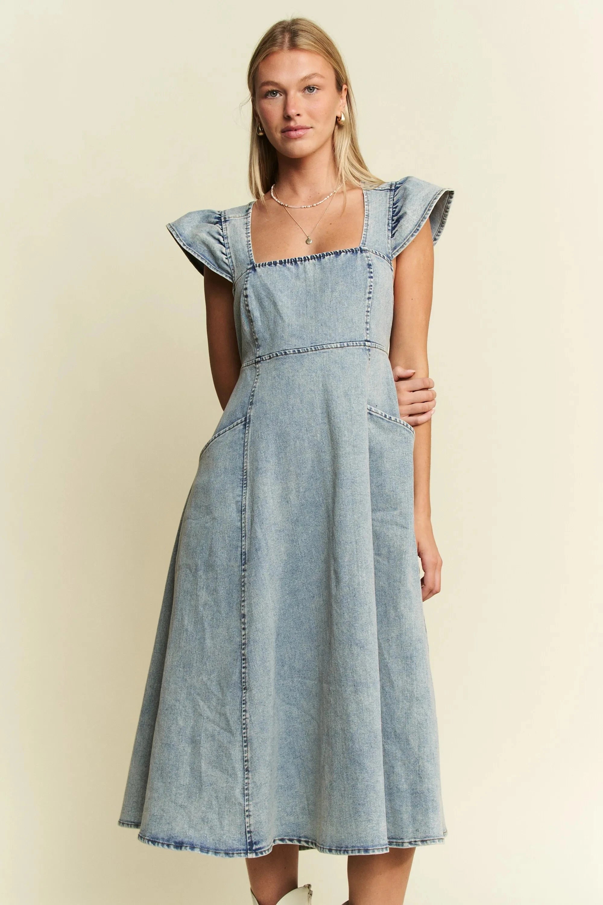 Jade By Jane Full Size Ruffled Denim Midi Dress Plus Size