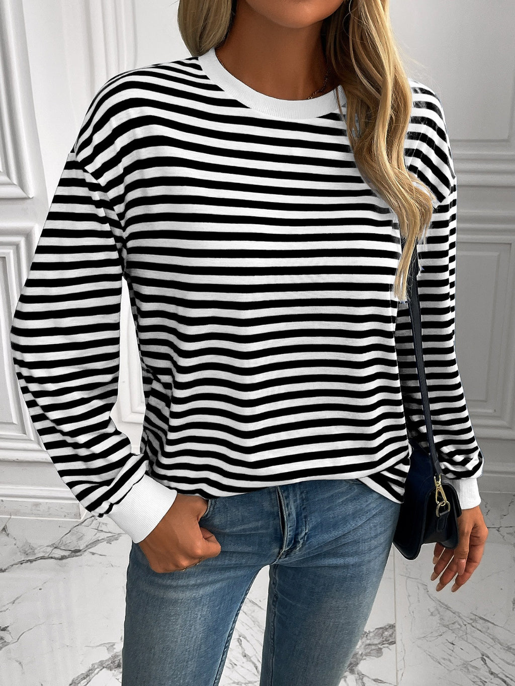 Ivy Lane Striped Round Neck Long Sleeve Sweatshirt - Laazaar