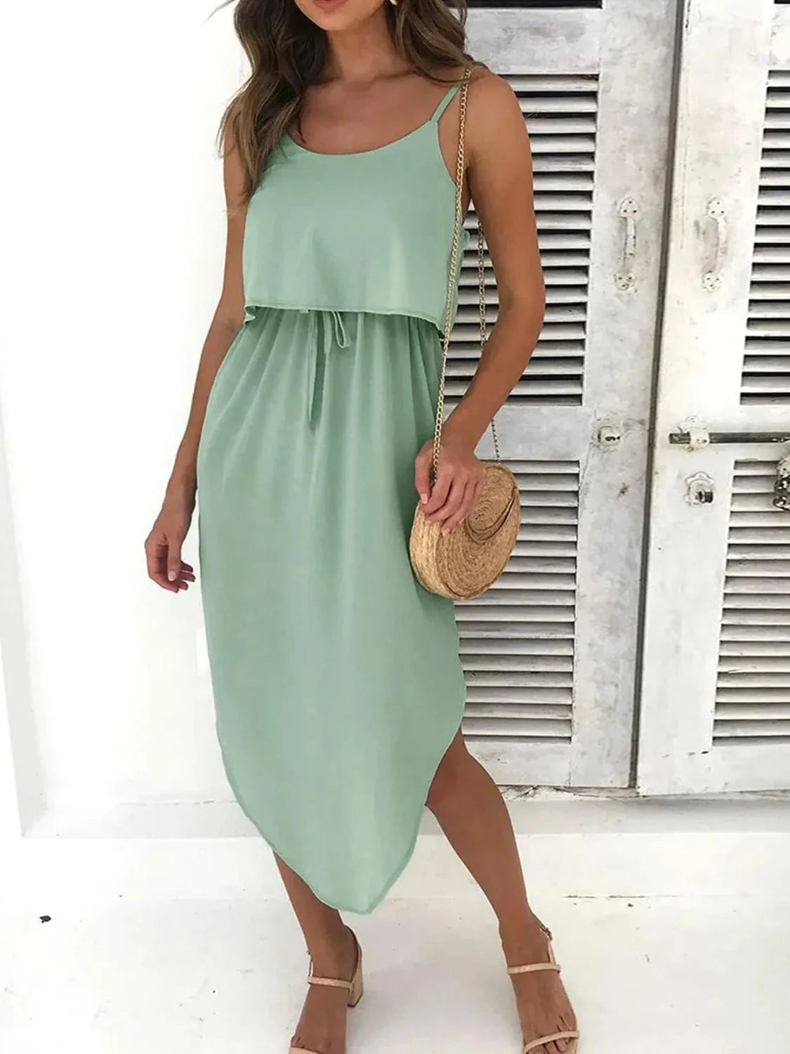 Tied Side Slit Midi Cami Dress