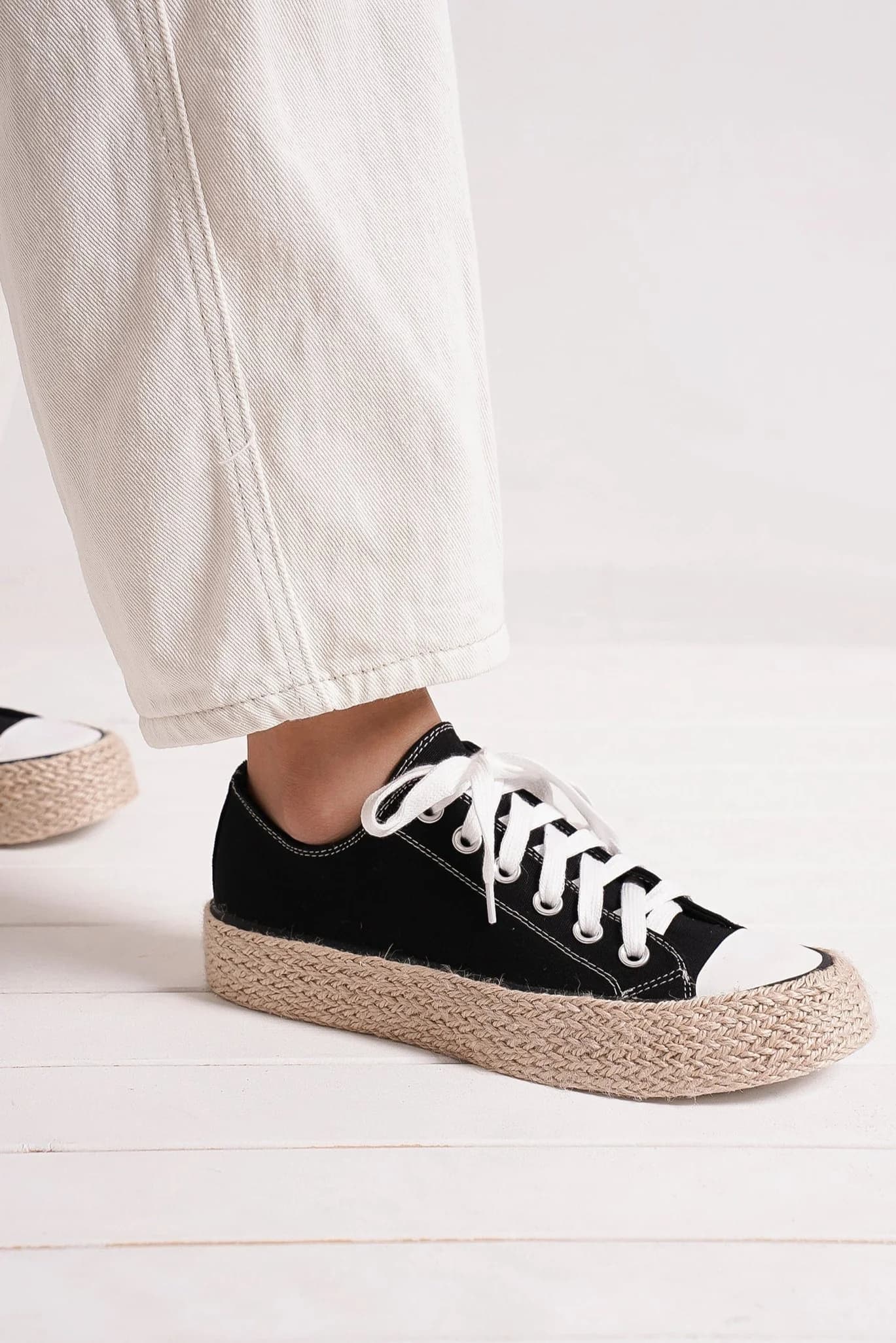 Beast Fashion Lace Up Woven Espadrille Sole Sneakers - Laazaar